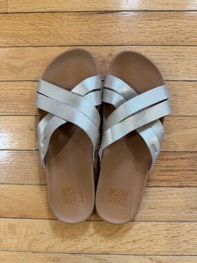 Reef Beige Suede-Look Slide Sandals